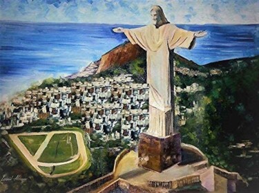 Pintura intitulada "Cristo de Corcovado" por Leonid Afremov Studio, Obras de arte originais, Óleo