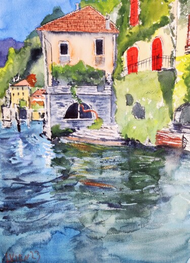 Painting titled "Lago di Como" by Leonid Kirnus, Original Artwork, Watercolor