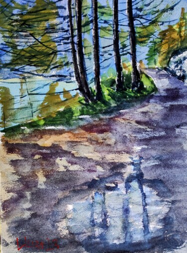 Malerei mit dem Titel "PATH IN THE MOUNTAI…" von Leonid Kirnus, Original-Kunstwerk, Aquarell