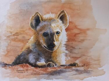 Painting titled "Young Hyena" by Leonora De Lange, Original Artwork, Watercolor