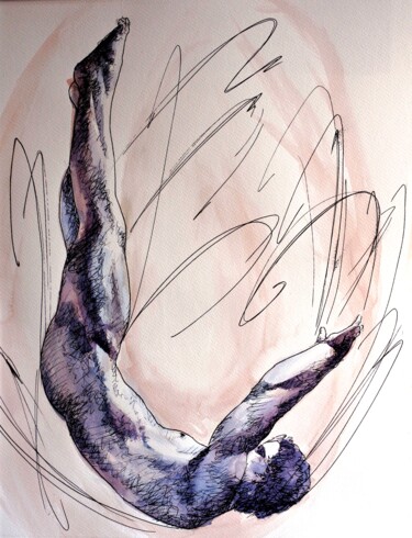 Картина под названием "El salto" - Leopoldo Fernandez Sanchez, Подлинное произведение искусства, Акварель