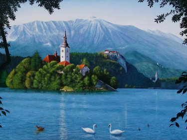 Painting titled "Bled Slowenien" by Leo Windeln, Original Artwork, Oil