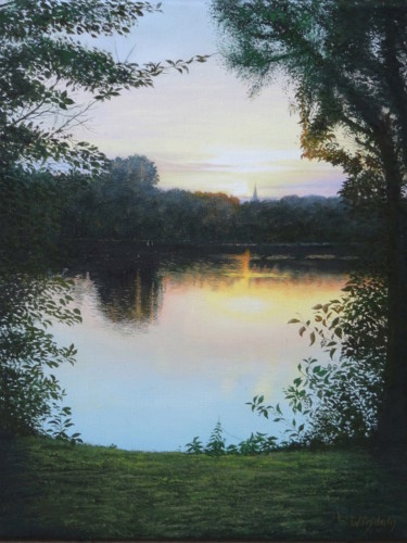 Painting titled "Abend Am Lago Lapre…" by Leo Windeln, Original Artwork, Oil