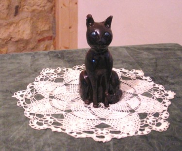 Sculpture intitulée "Chat noir aux yeux…" par Maryvonne Lepinoy (MARLEN), Œuvre d'art originale, Terre cuite