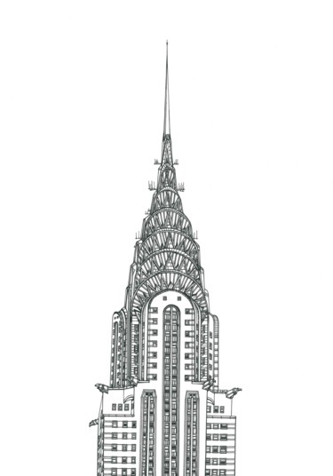Drawing titled "Chrysler Building" by Lera Ryazanceva, Original Artwork, Ink