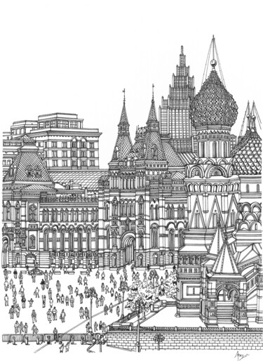 Dibujo titulada "Moscow Red Square" por Lera Ryazanceva, Obra de arte original, Tinta