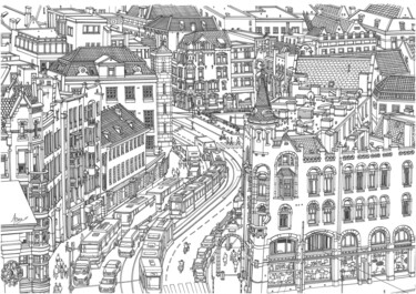 Dibujo titulada "Amsterdam Tram" por Lera Ryazanceva, Obra de arte original, Pluma de gel