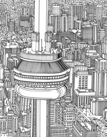 Dibujo titulada "CN Tower in Canada" por Lera Ryazanceva, Obra de arte original, Tinta