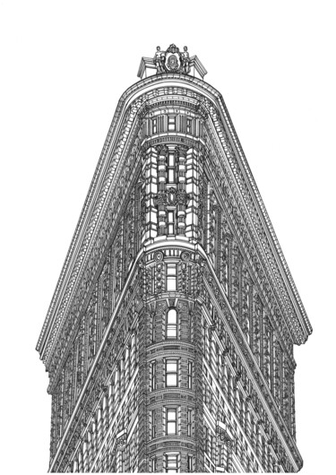 Tekening getiteld "Flatiron Building" door Lera Ryazanceva, Origineel Kunstwerk, Inkt