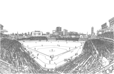 Desenho intitulada "Wrigley Field in Ch…" por Lera Ryazanceva, Obras de arte originais, Tinta