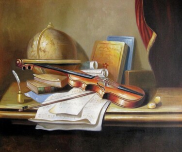 Pintura intitulada "Violin 001A" por Lermay Chang, Obras de arte originais, Óleo Montado em Armação em madeira