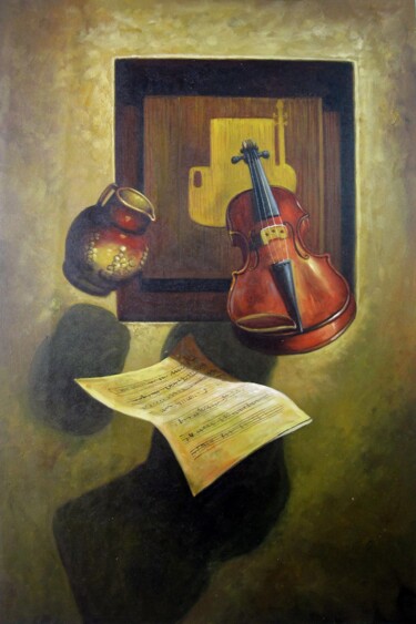 Pittura intitolato "Violin 001" da Lermay Chang, Opera d'arte originale, Olio Montato su Telaio per barella in legno
