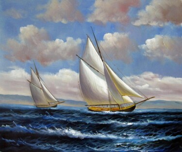 Pittura intitolato "Tall Ship sailing 0…" da Lermay Chang, Opera d'arte originale, Olio Montato su Telaio per barella in leg…