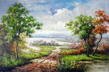 Malerei mit dem Titel "Lakeview 017" von Lermay Chang, Original-Kunstwerk, Öl Auf Keilrahmen aus Holz montiert