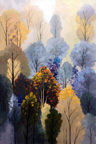 Картина под названием "Forest #102D" - Lermay Chang, Подлинное произведение искусства, Масло Установлен на Деревянная рама д…