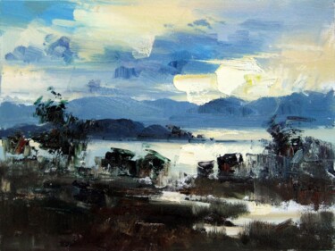 Painting titled "Riverside 107" by Lermay Chang, Original Artwork, Oil Mounted on Wood Stretcher frame