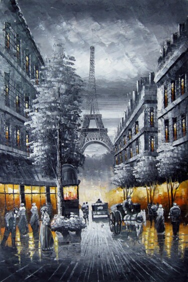 Schilderij getiteld "Paris 801" door Lermay Chang, Origineel Kunstwerk, Olie Gemonteerd op Frame voor houten brancard