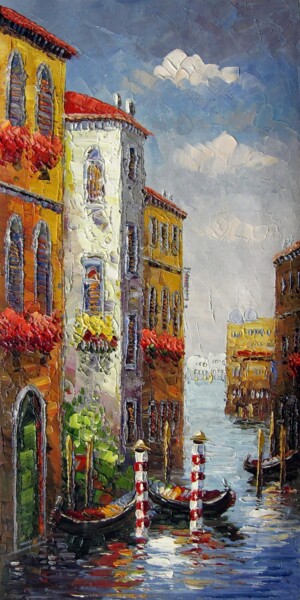Painting titled "Venice 420" by Lermay Chang, Original Artwork, Oil Mounted on Wood Stretcher frame