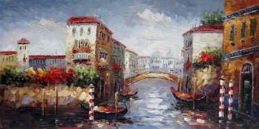 Schilderij getiteld "Venice 417" door Lermay Chang, Origineel Kunstwerk, Olie Gemonteerd op Frame voor houten brancard