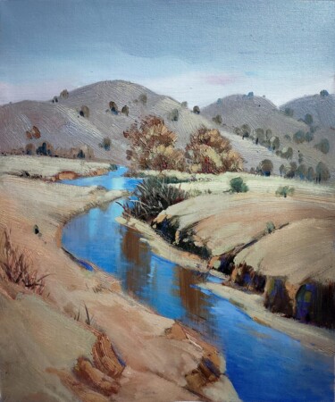 Painting titled "Creek 001D" by Lermay Chang, Original Artwork, Oil Mounted on Wood Stretcher frame