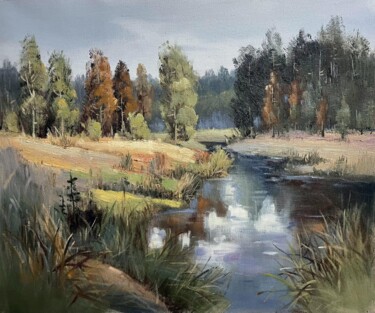 Painting titled "Creek 005D" by Lermay Chang, Original Artwork, Oil Mounted on Wood Stretcher frame