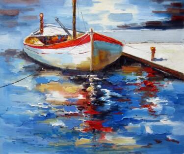 Painting titled "Boat 125D" by Lermay Chang, Original Artwork, Oil Mounted on Wood Stretcher frame