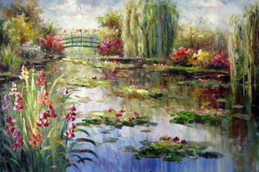Painting titled "Waterlily 101" by Lermay Chang, Original Artwork, Oil Mounted on Wood Stretcher frame