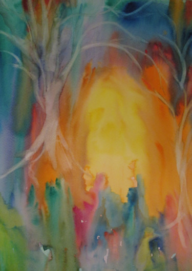 Painting titled "Ghost Fire" by Lesley Braren, Original Artwork, Watercolor