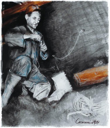 Картина под названием "History of the "Jow…" - Leszek Gaczkowski, Подлинное произведение искусства, Древесный уголь