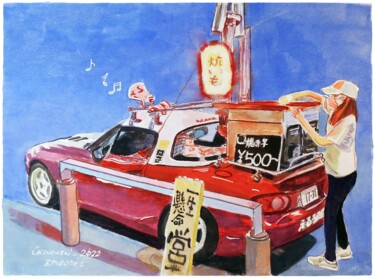 Pintura intitulada "Sports car Mazda Ro…" por Leszek Gaczkowski, Obras de arte originais, Aquarela