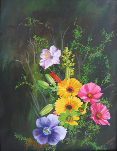 Pintura intitulada "floral-A" por Letailleur-H, Obras de arte originais, Acrílico