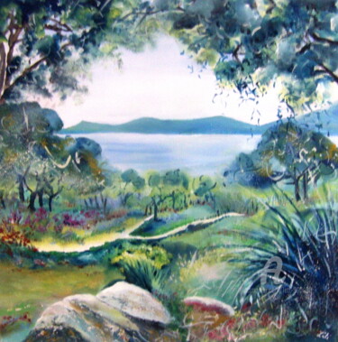 제목이 "Découverte"인 미술작품 Léti로, 원작, 기름 나무 들것 프레임에 장착됨