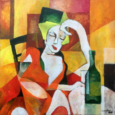 Painting titled "woman lonely" by Lex Veen, Original Artwork