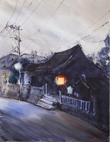 Painting titled "Twilight in the old…" by Leyla Kamliya, Original Artwork, Watercolor