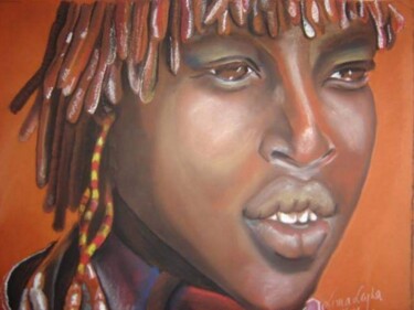 Pittura intitolato "l'enfant Himba" da Leyla Lima, Opera d'arte originale, Pastello