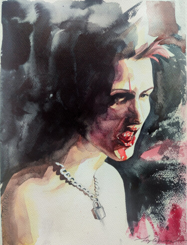 Pintura intitulada "Bloody punk" por Leyla Zhunus, Obras de arte originais, Aquarela