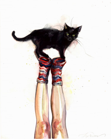 Painting titled "Paws" by Leyla Zhunus, Original Artwork, Watercolor