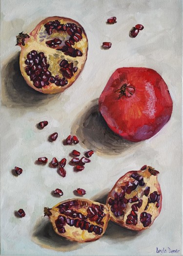 Pintura intitulada "Pomegranate fruit s…" por Leyla Demir, Obras de arte originais, Óleo