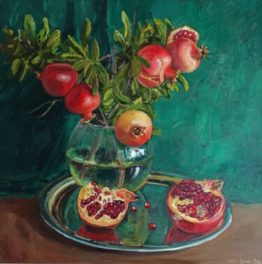 Malerei mit dem Titel "Pomegranate bouquet" von Leyla Demir, Original-Kunstwerk, Öl Auf Keilrahmen aus Holz montiert
