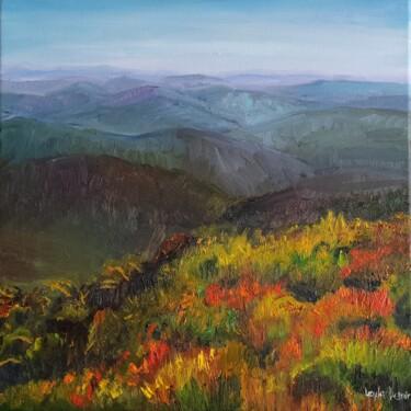 Painting titled "Mountains Painting…" by Leyla Demir, Original Artwork, Oil Mounted on Wood Stretcher frame
