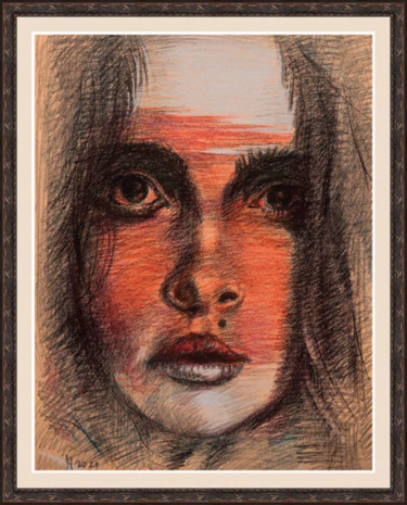 Painting titled "FEMALE PORTRAIT- st…" by Karakhan, Original Artwork, Charcoal