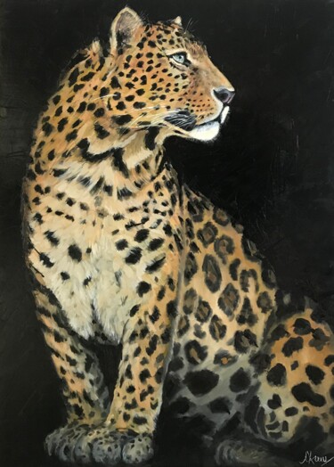 「Wild beauty. Jaguar」というタイトルの絵画 Leysan Khasanovaによって, オリジナルのアートワーク, オイル