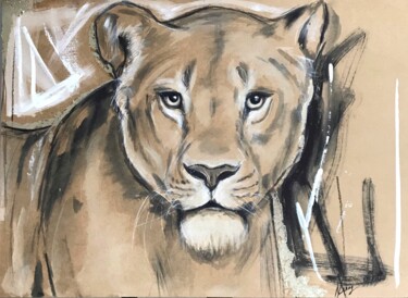 Painting titled "Modern art Lioness…" by Leysan Khasanova, Original Artwork, Acrylic