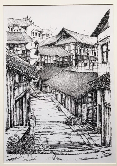 绘画 标题为“福宝古镇” 由李 翰林, 原创艺术品, 墨