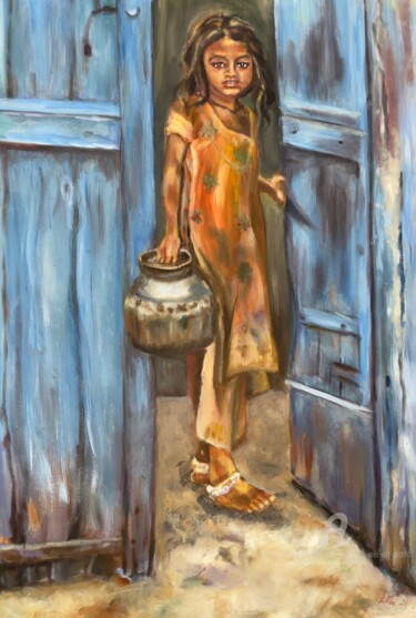 Pintura intitulada "The Girl and the Bl…" por Li Mei Norton Li Mei Art World, Obras de arte originais, Óleo