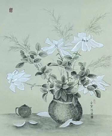 Malerei mit dem Titel "花卉系列：无忧" von Li Ming, Original-Kunstwerk, Tinte