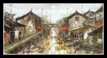 Schilderij getiteld "Waterdorp.6" door Li Wen Zin, Origineel Kunstwerk