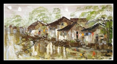 Schilderij getiteld "Waterdorp.7" door Li Wen Zin, Origineel Kunstwerk, Olie