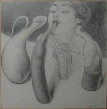 Disegno intitolato "Drinker" da Lia Chechelashvili, Opera d'arte originale, Matita