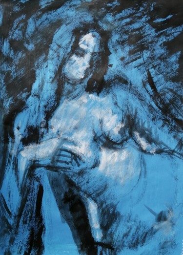 Painting titled "Blue Nude Number 2." by Liam Ryan, Original Artwork, Acrylic